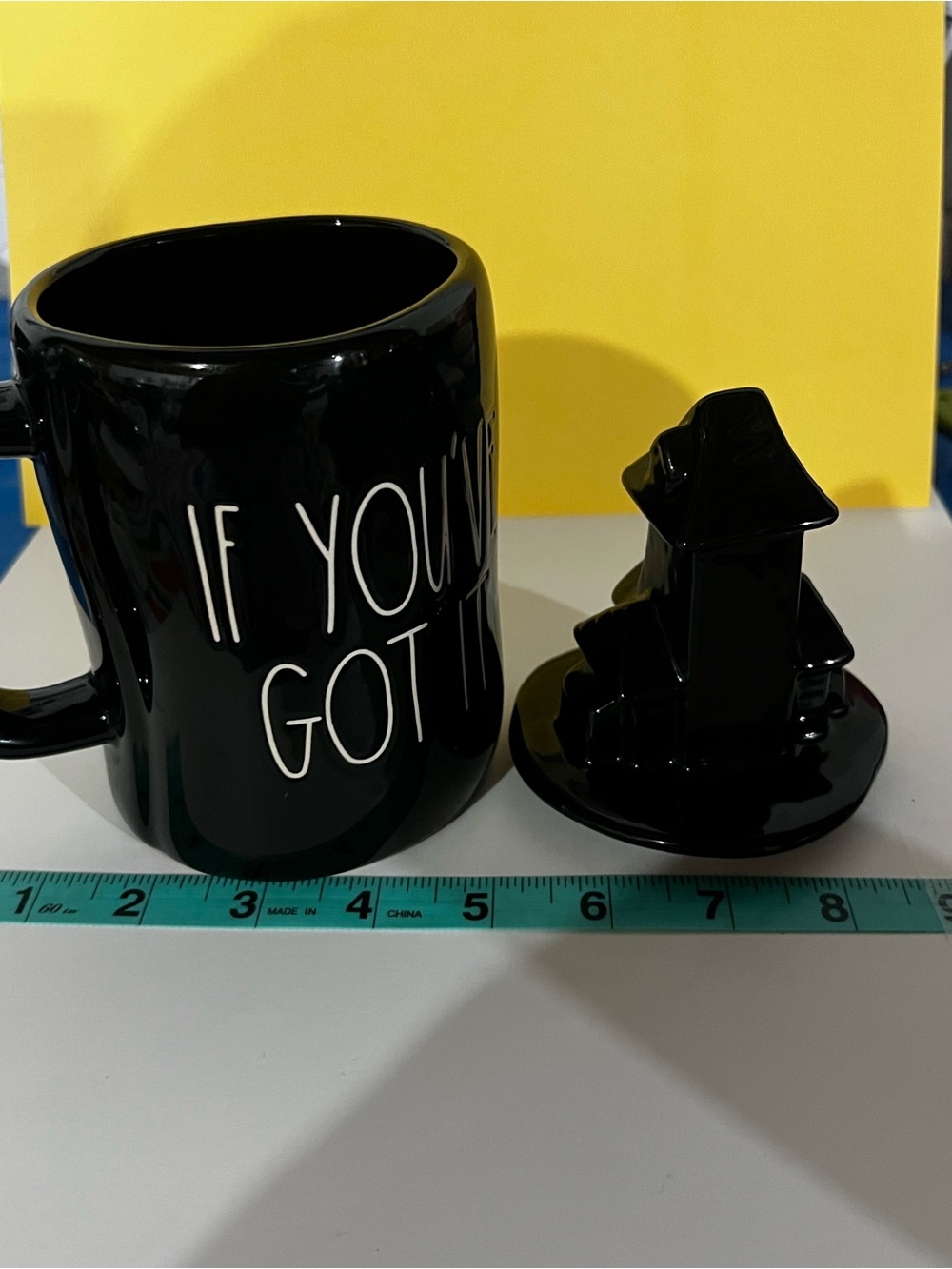 Rae Dunn Black and White Ceramic Mug - Artisan Collection with haunted house top